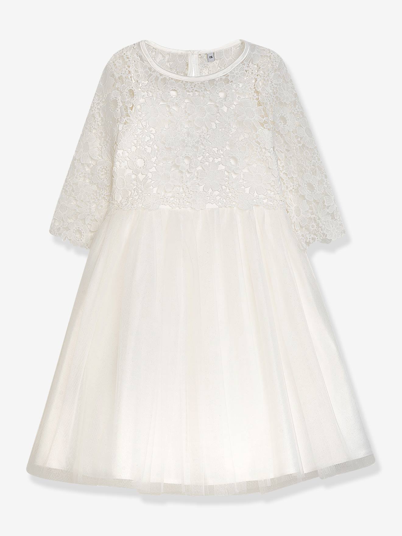 Robe de fête DISABEL en dentelle avec jupe en tulle pailleté fille DANAMADE écru