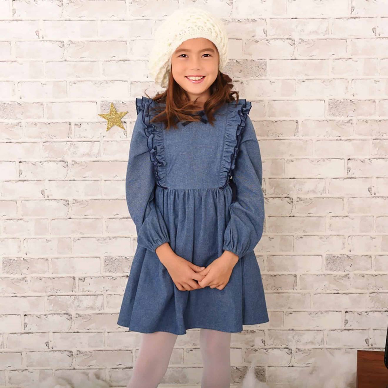 Robe Intersaison Coton Chambray À Volants Appoline Bleu Bleu Marine