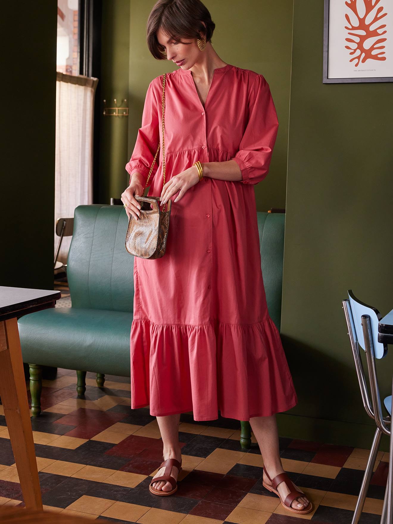 Robe longue grossesse esprit bohème boutonnée grenadine