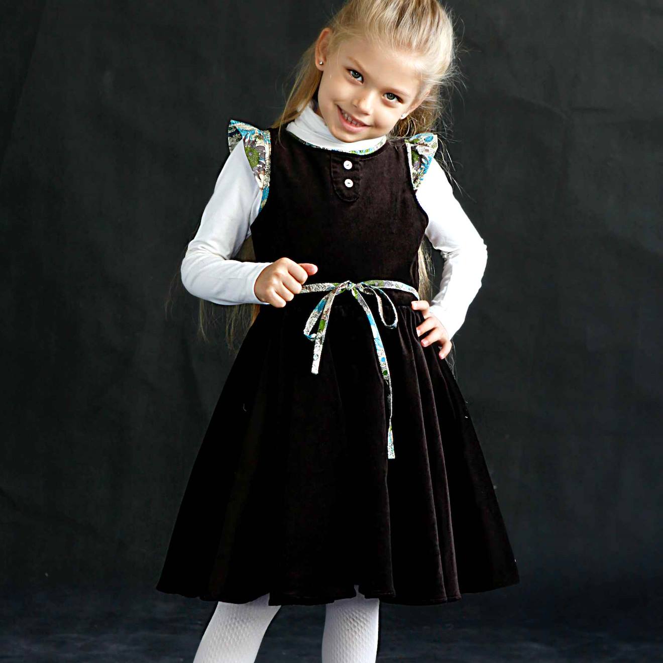 Robe Qui Tourne Hiver En Velours Hepburn Marron Beige Fleuri