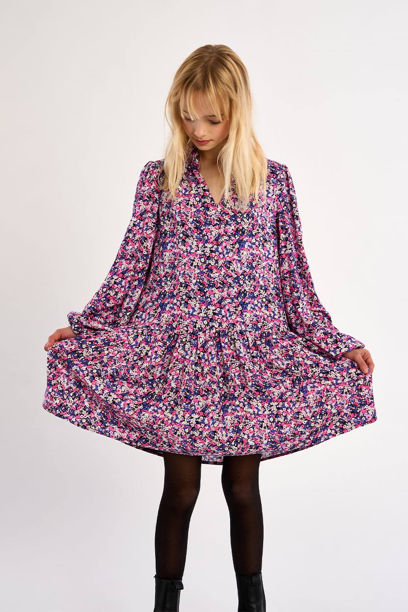 Robe Volantée, Motif Fleuri Pink Blanca