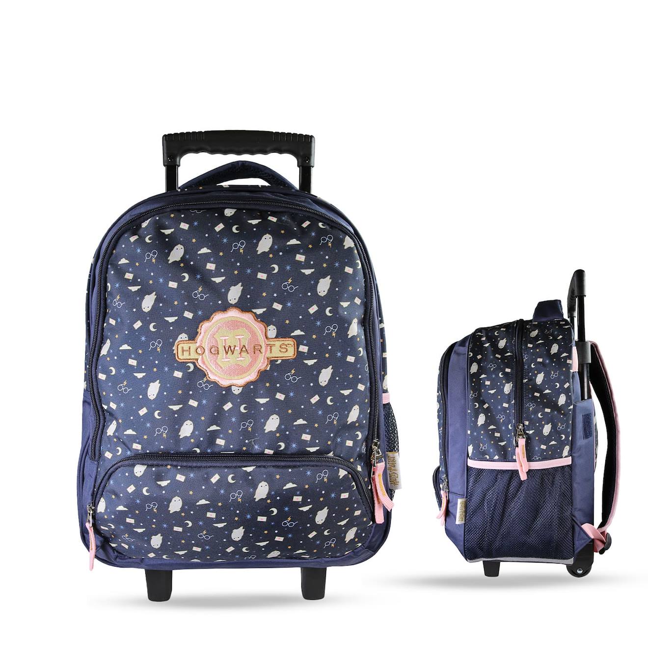 Sac À Dos À Roulettes - 2 Compartiments Harry Potter- Hedwig Mystic Winter Bleu Nuit