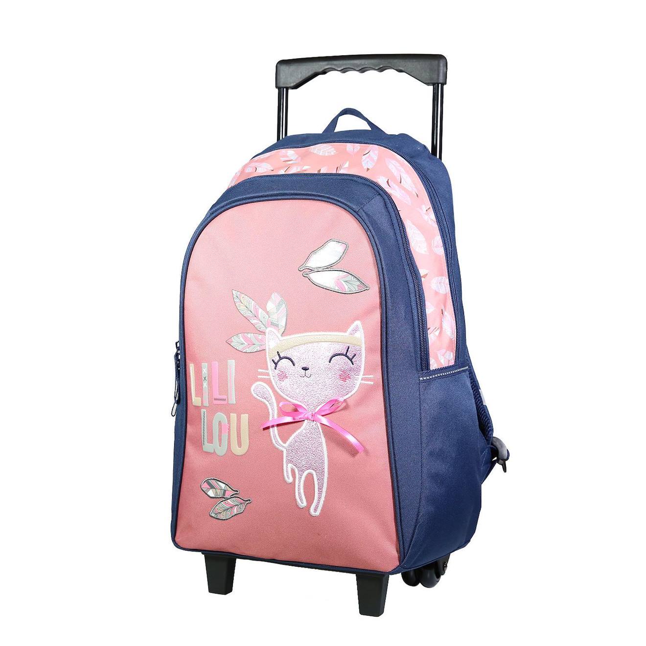 Sac À Dos À Roulettes Lili Lou Chat Rose