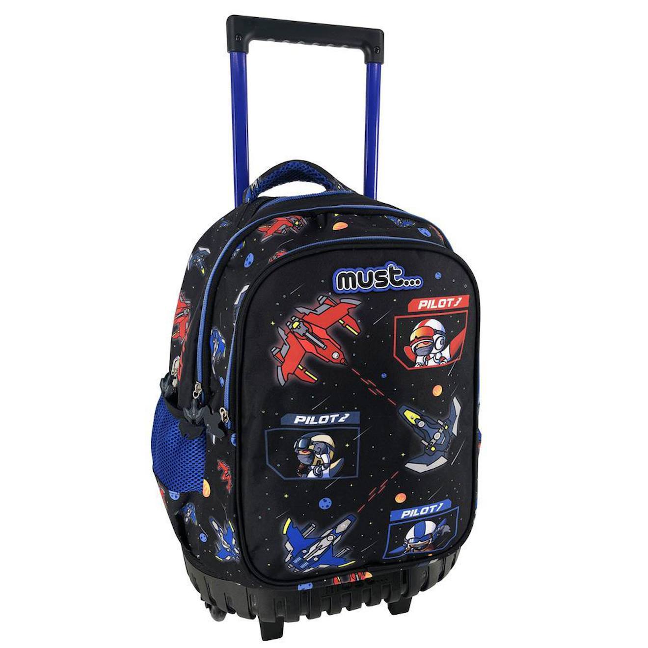 Sac À Dos Chariot À Roulettes Space Battle 3 Compartiments Zippés 45 Cm Noir / Bleu / Marine / Bleu