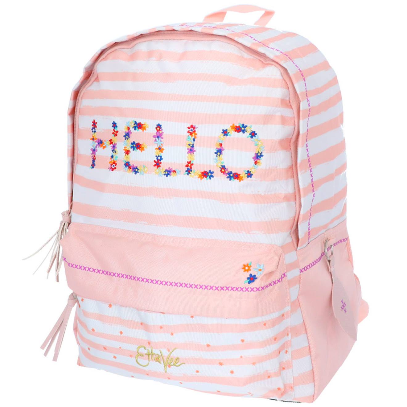 Sac À Dos Fille 2 Compartiments Toile Imprimée Ettavee Hello Rose Pastel/menthe/blanc/beige