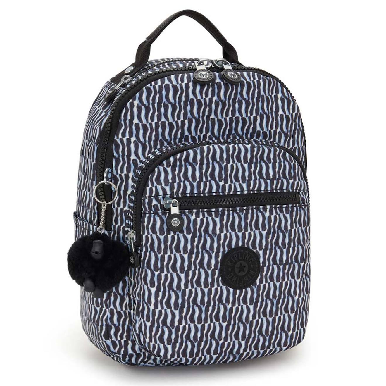 Sac À Dos Fille Kipling Seoul S Holiday Waves 35 Cm - Avec Poche Protectrice Pour Tablette Noir / Blanc / Bleu