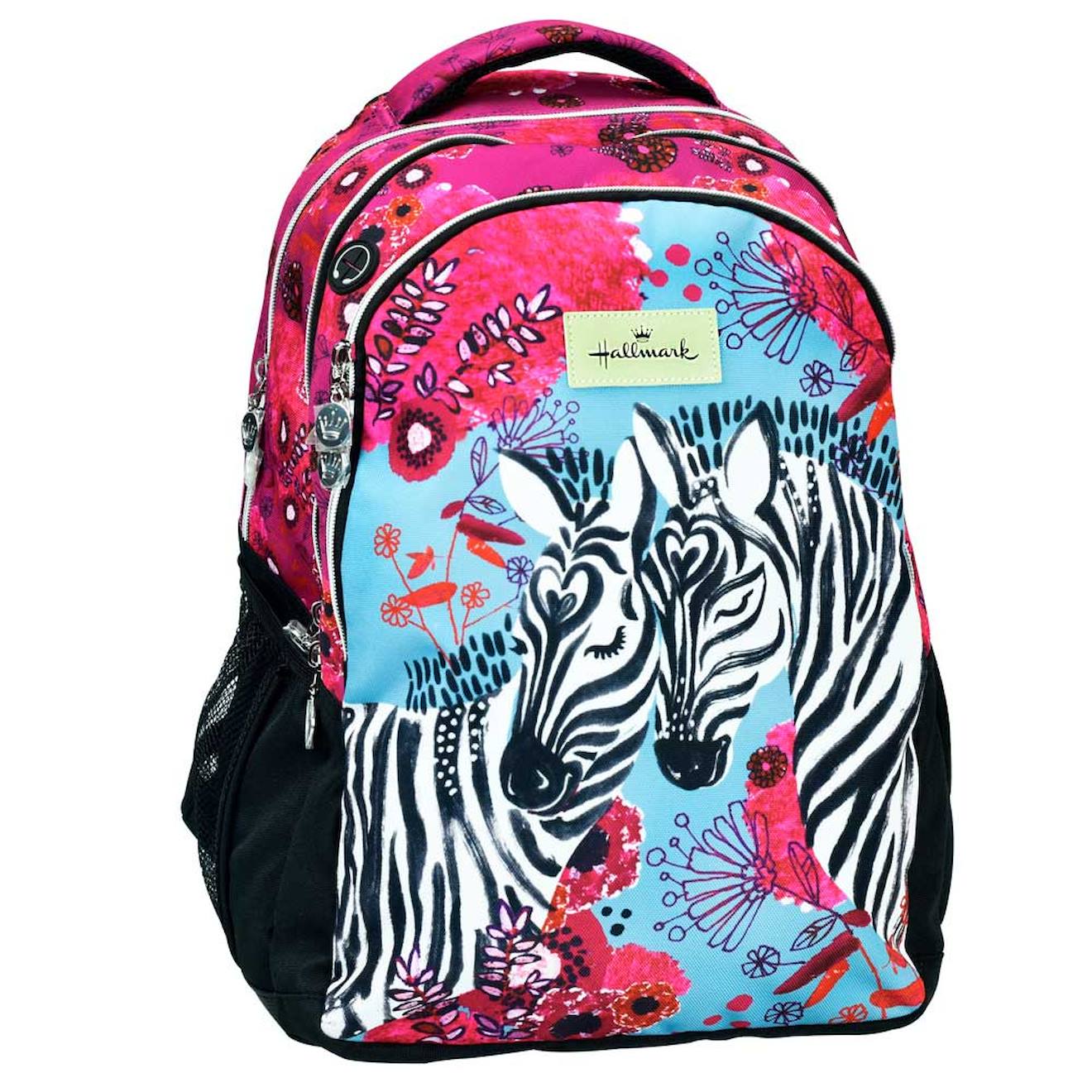 Sac À Dos Scolaire Fille Hallmark Motif Zèbre 48 Cm Noir / Rose / Bleu