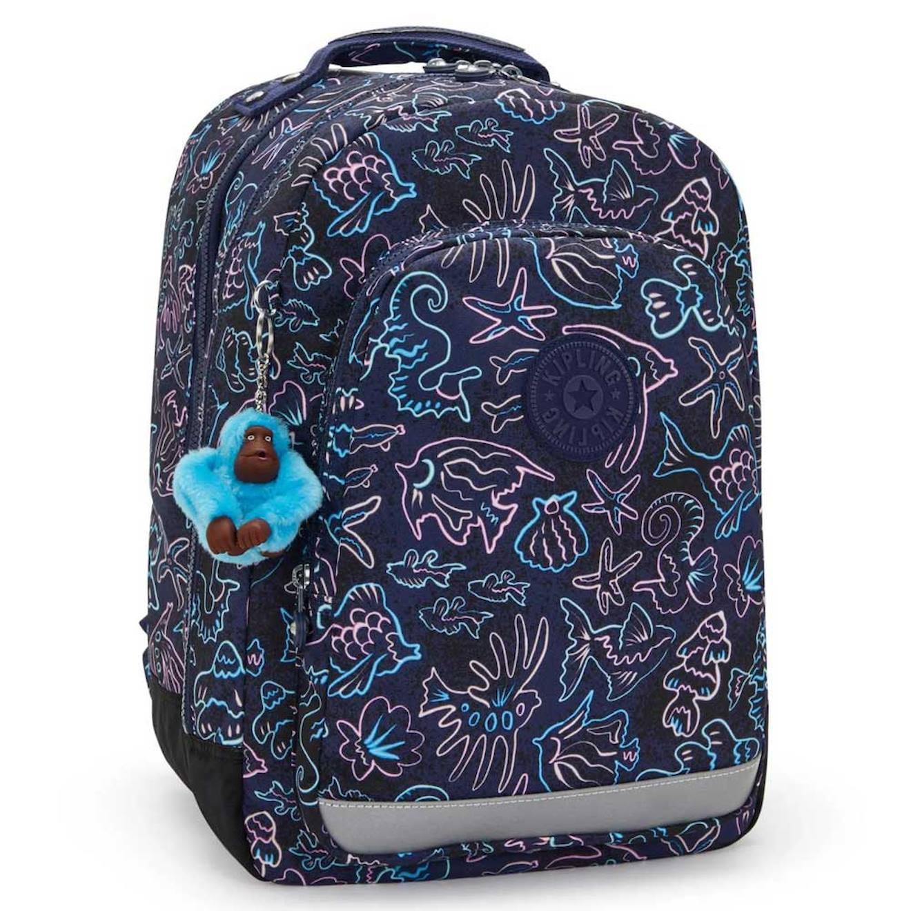 Sac À Dos Scolaire Fille Kipling Class Room Polyester Motif Disco Fish Bleu / Rose / Bleu