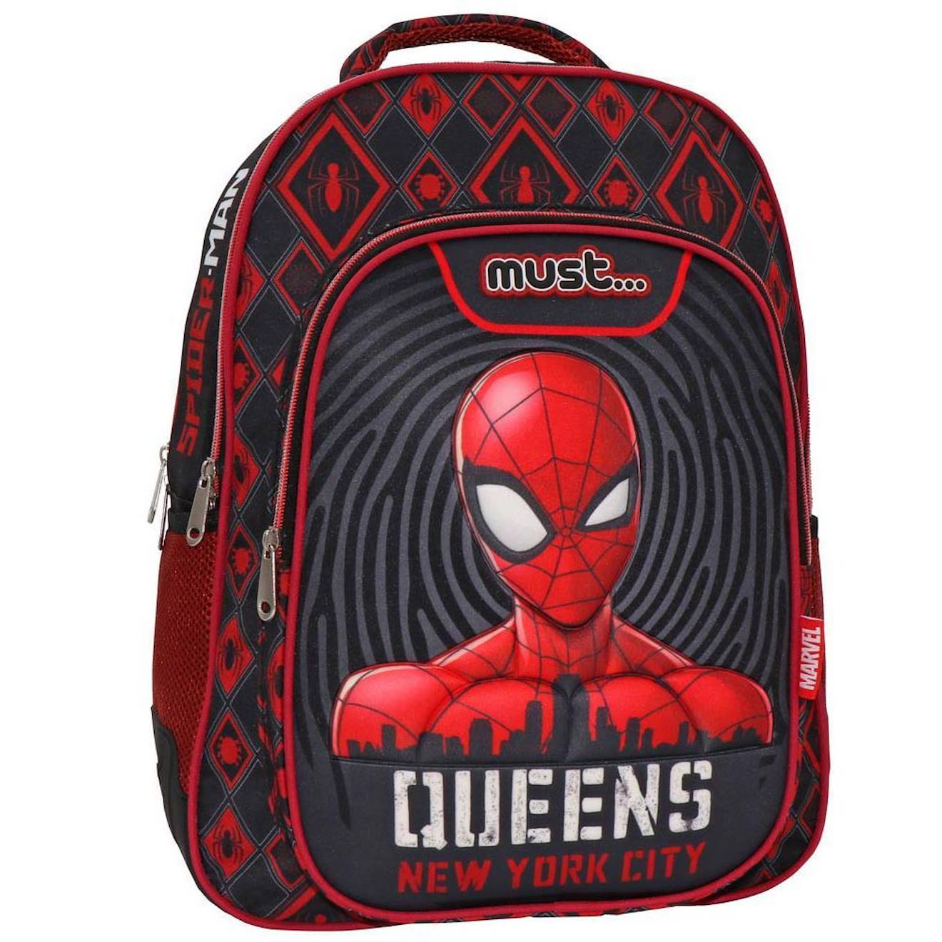 Sac À Dos Scolaire Garçon 2 Compartiments Spiderman New York City 43 Cm Noir / Rouge / Blanc