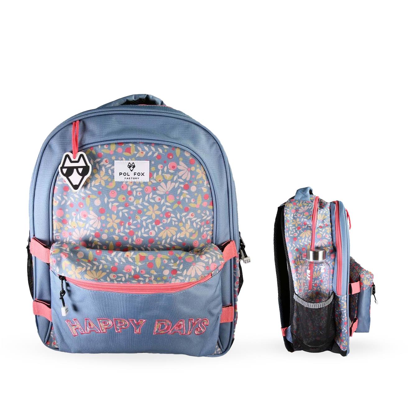 Sac À Dos Scolaire Réversible 2 Compartiments Happy Jean Bleu