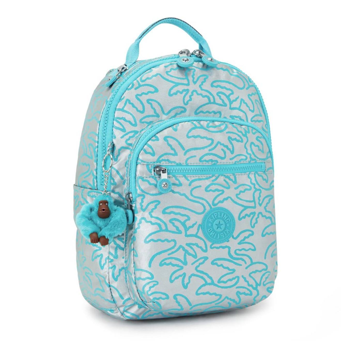 Sac À Dos Seoul S 35 Cm Motif Feuilles Kipling 14 L Bleu Clair