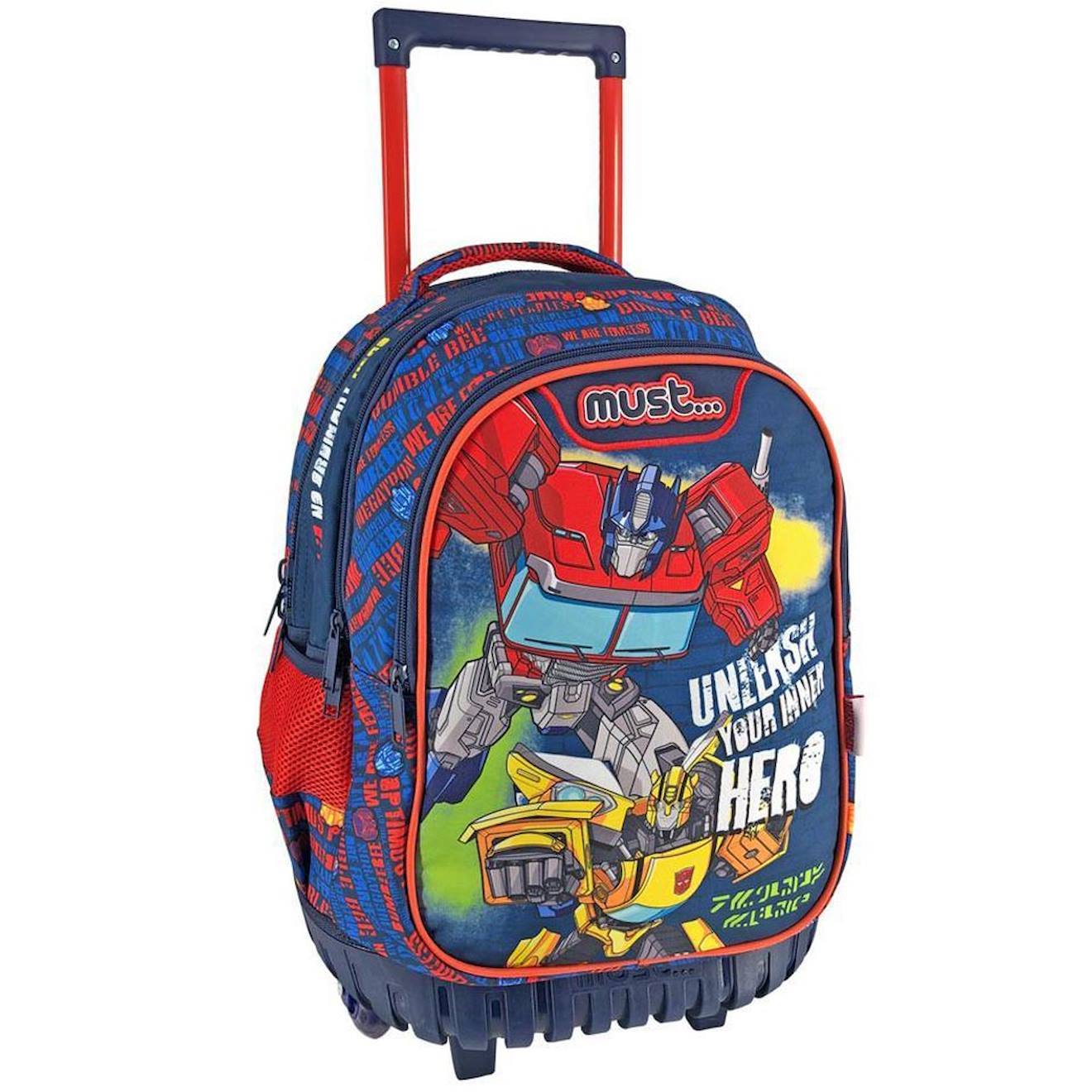 Sac À Dos Trolley Garçon 3 Compartiments Avec Base Rigide Transformers Hero 45 Cm Bleu / Rouge