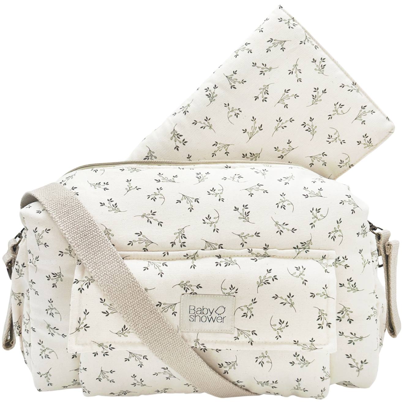 Sac À Langer Camila Olive Bloom Canvas Ecru, Vert