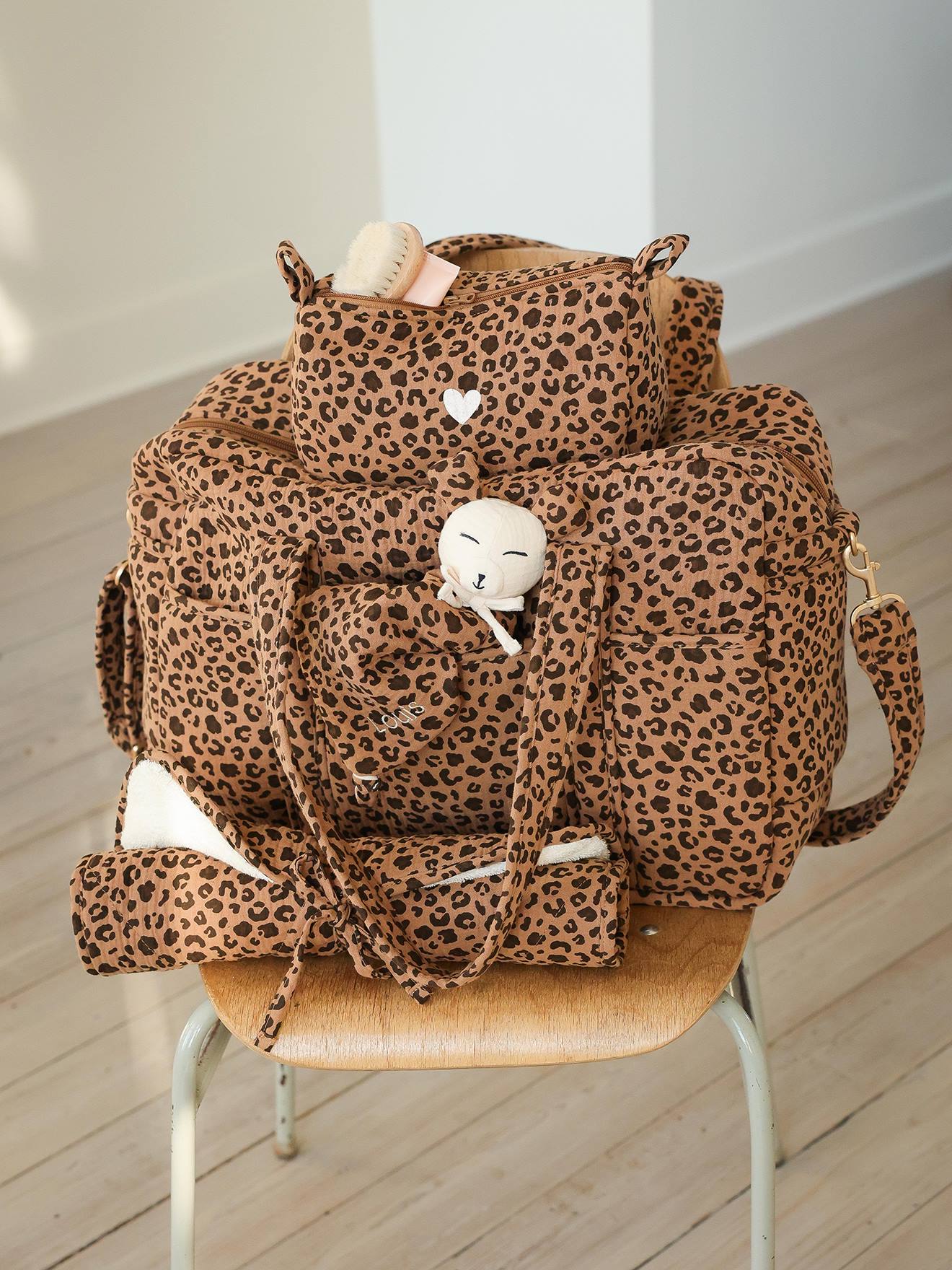 Sac à langer évolutif 24 ou 48h léopard personnalisable beige