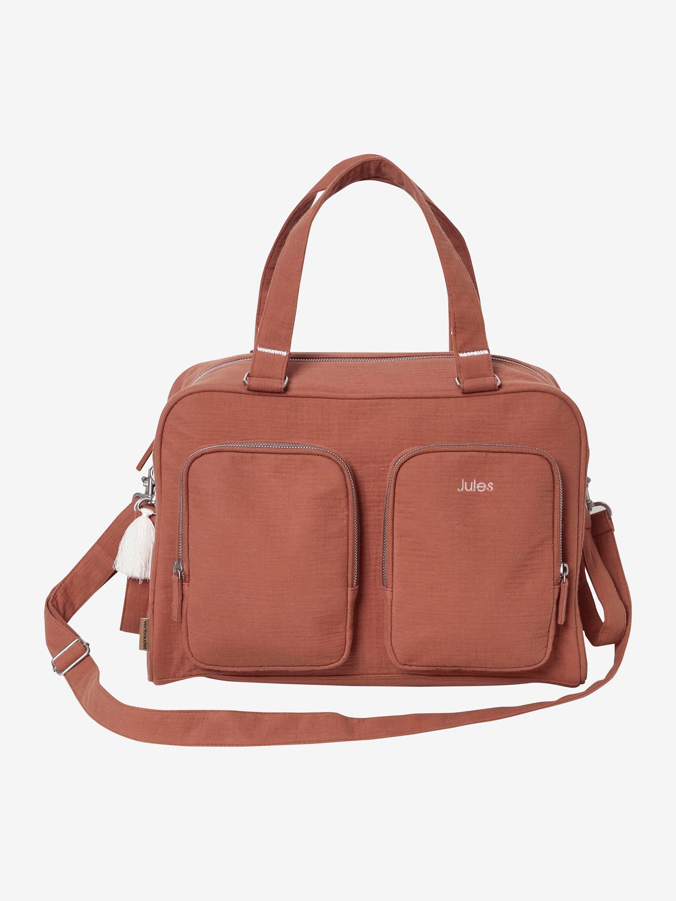 Sac à langer multipoches en gaze de coton Family terracota
