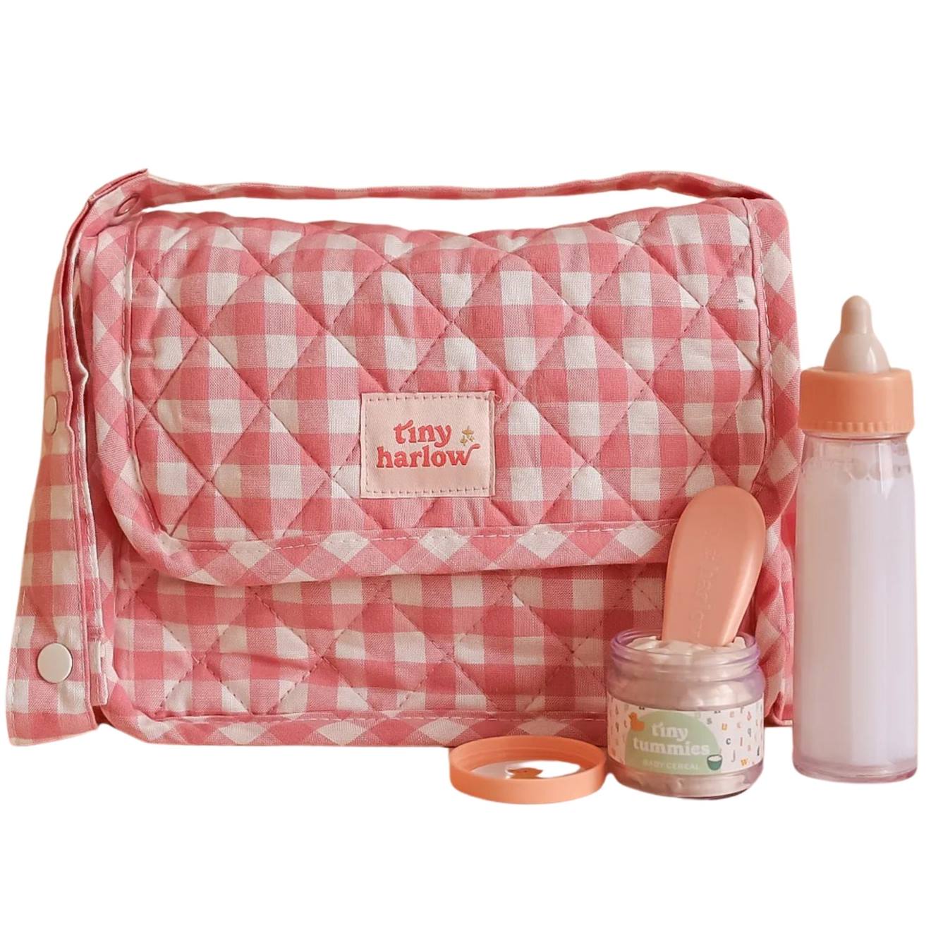 Sac À Langer Pour Poupée Avec Accessoires Vichy Rose, Blanc