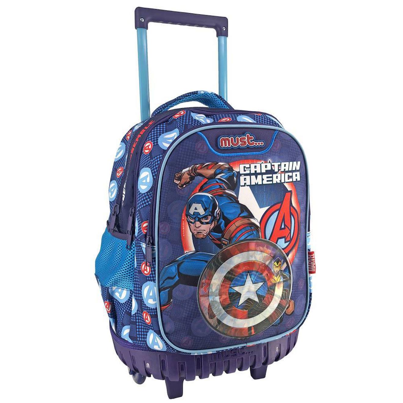 Sac À Roulettes Garçon Avengers Captain America Motif Bouclier 45 Cm Bleu / Rouge / Blanc