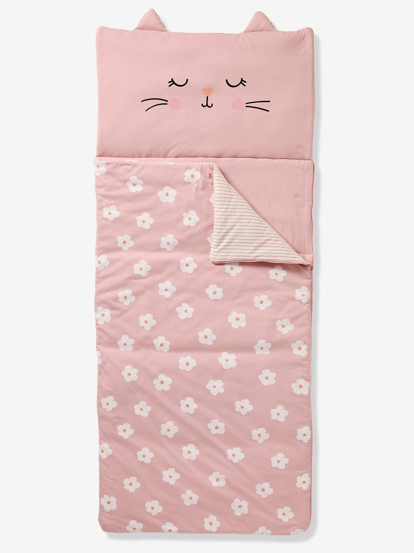 Sac de couchage FLEURS CHAT rose imprimé