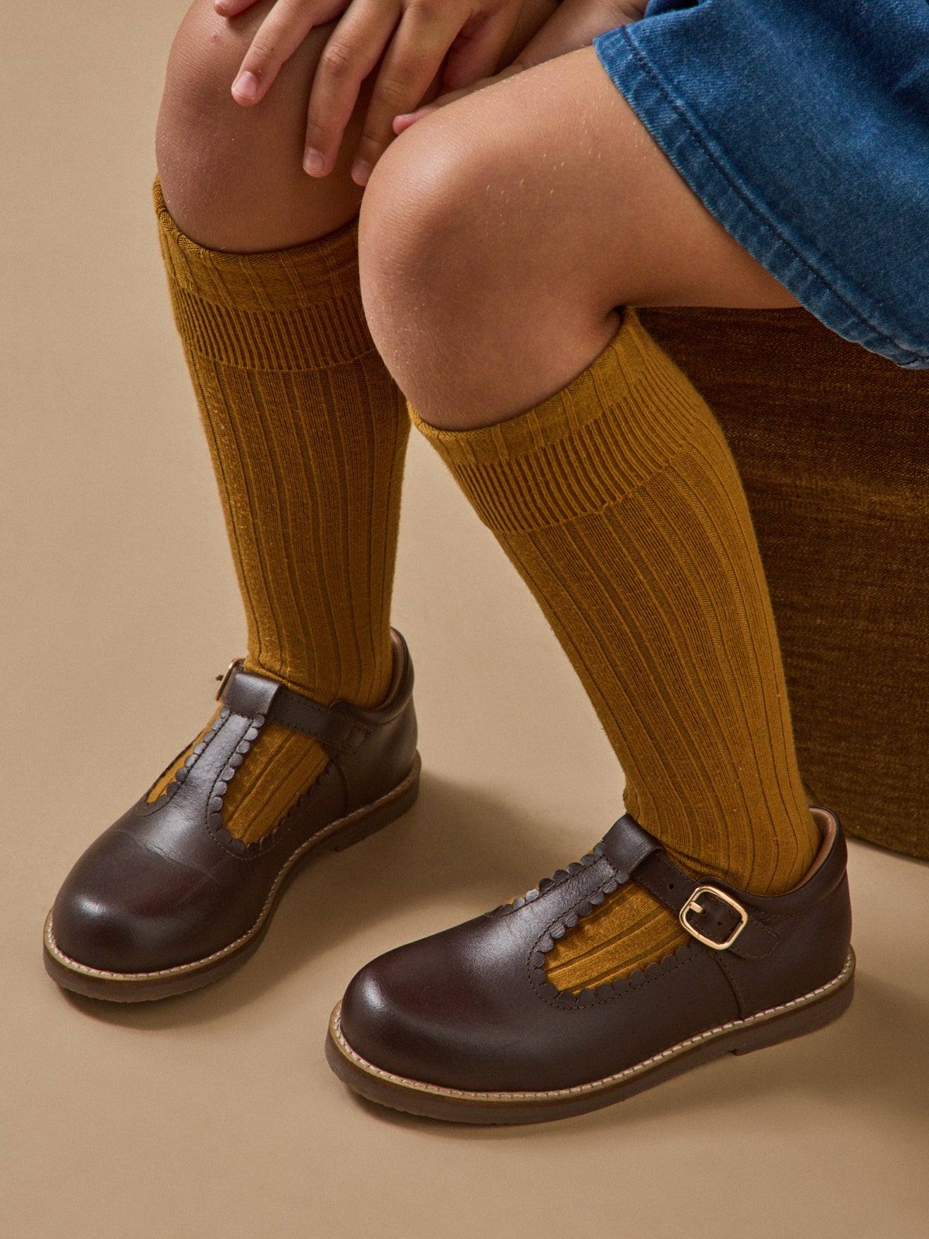 Salomés En Cuir Fille Bordeaux Chocolat