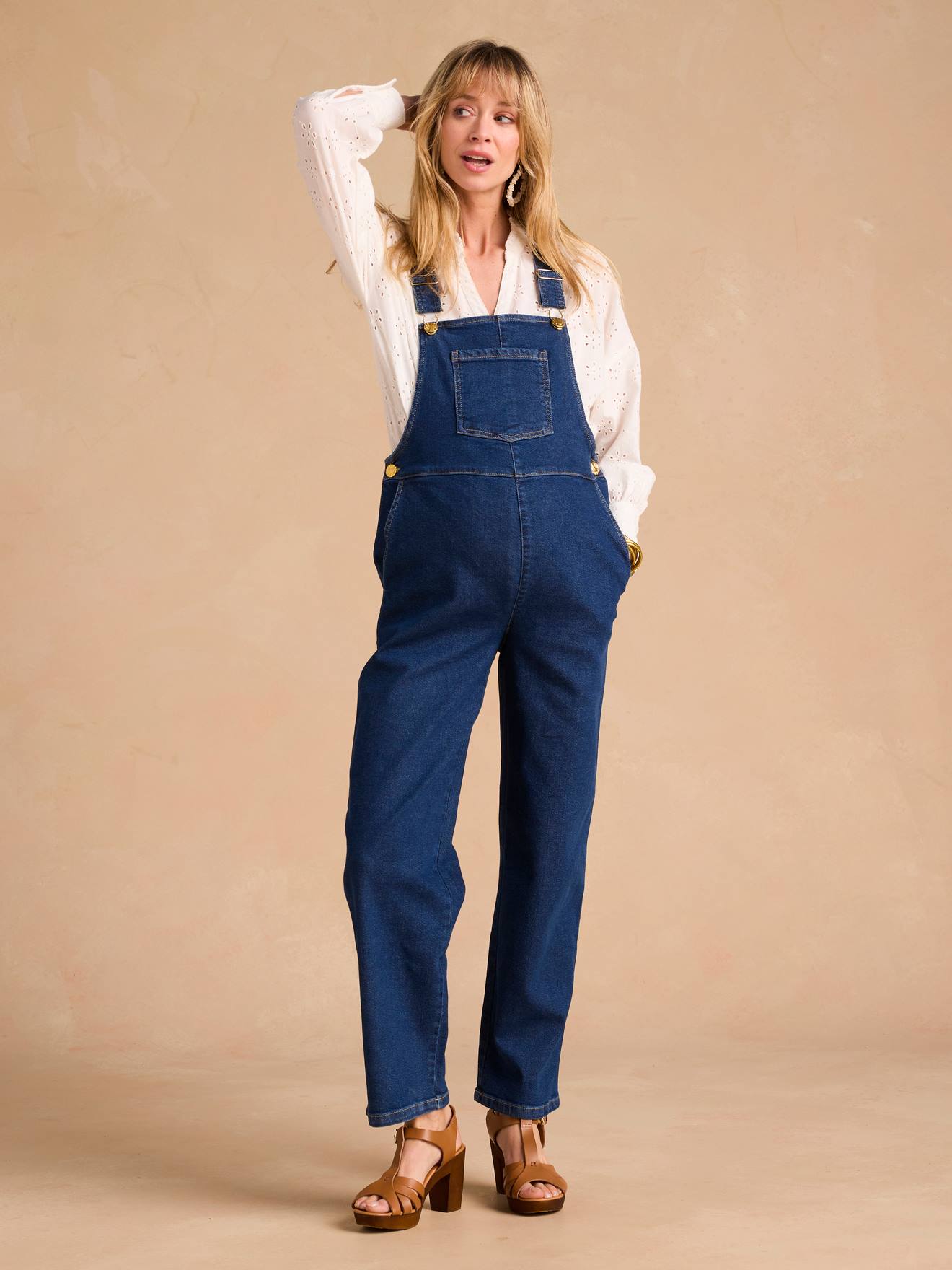 Salopette en jean de grossesse forme large denim brut
