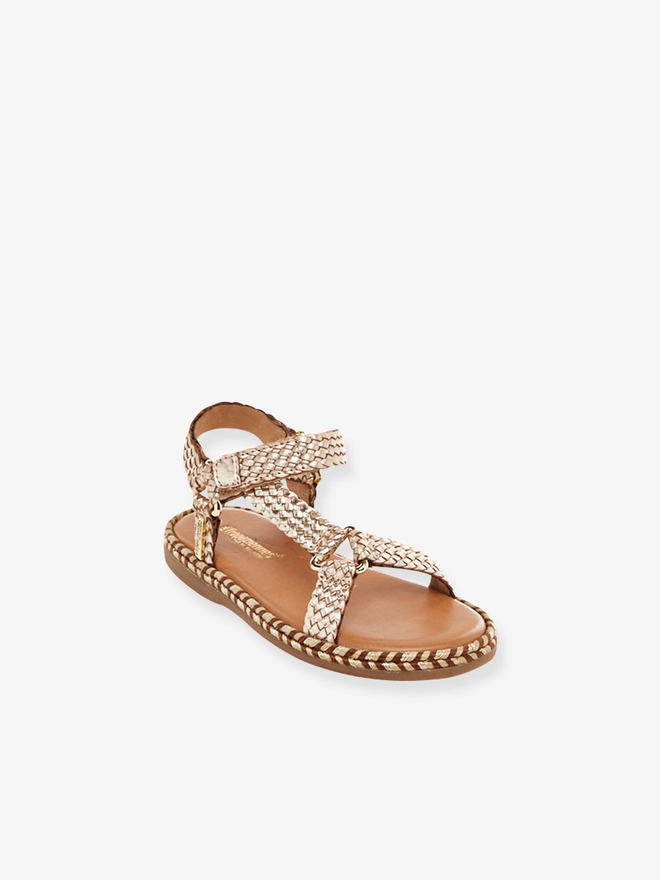 Sandales cuir enfant à scratchs Blister PAR M. BELARBI beige doré