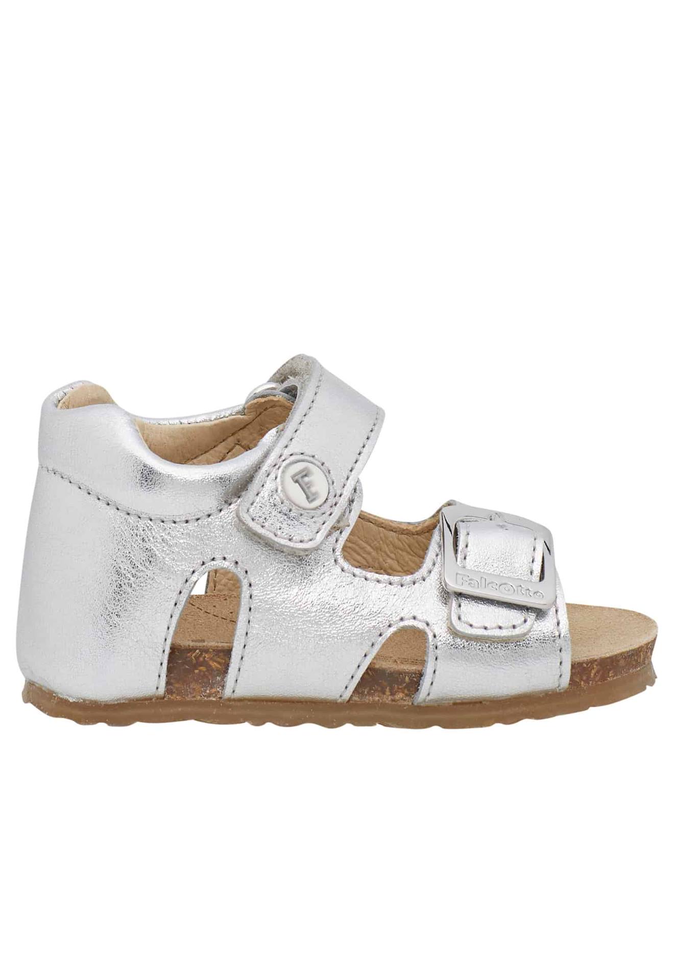 Sandales En Cuir Lamé Avec Boucle Et Scratch Bea Argent-