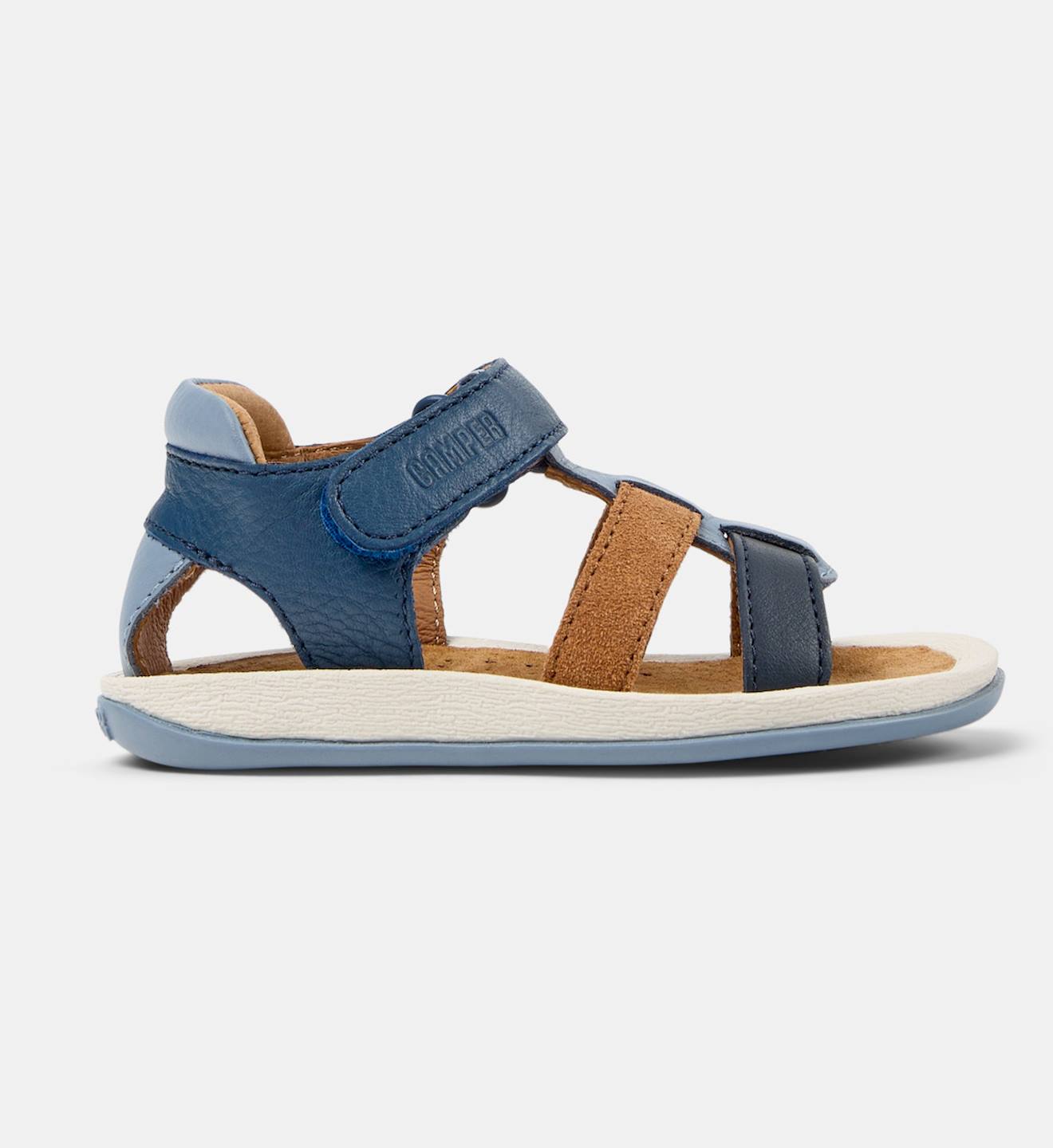 Sandales Garçon Cuir Bicho Twins Bleu Marron