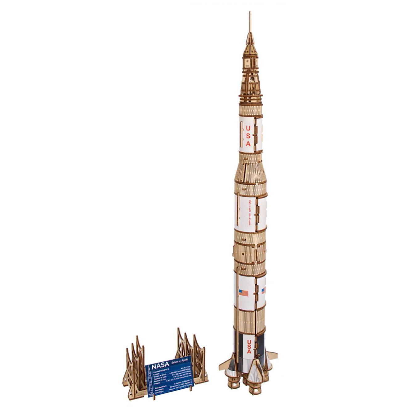 Saturn V – Maquette De Fusée Spatiale En Bois À Construire, Modèle 3d À Trois Étages Avec Modules Détachables Brown