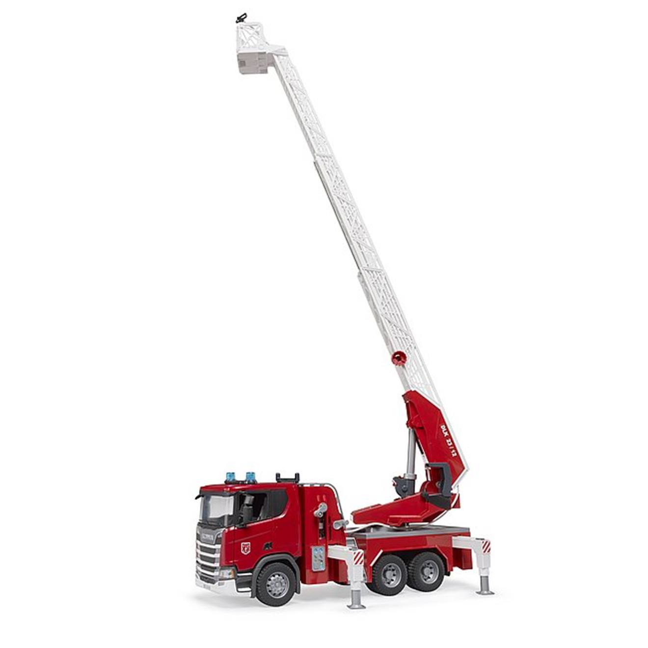 Scania Super 560r Pompiers Avec Échelle Pivotante, Pompe À Eau Et Module Light & Sound Rouge