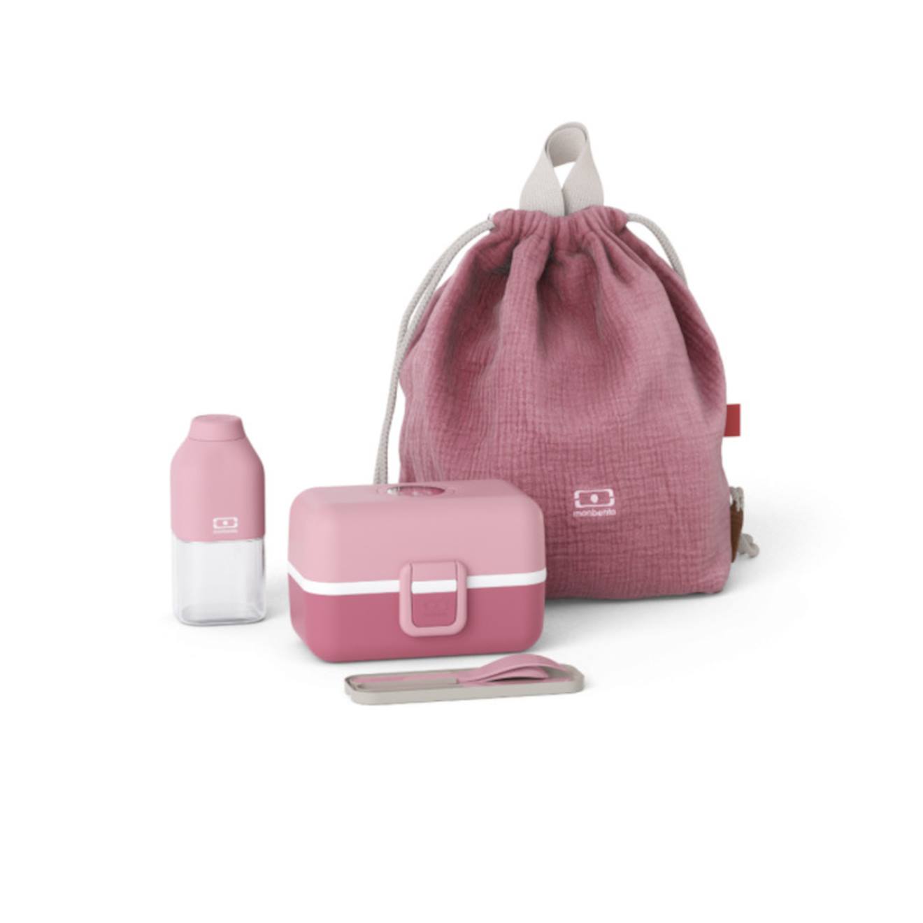 Set Boite À Goûter Enfant Avec Bouteille, Couverts Et Sac À Dos Rose Blush