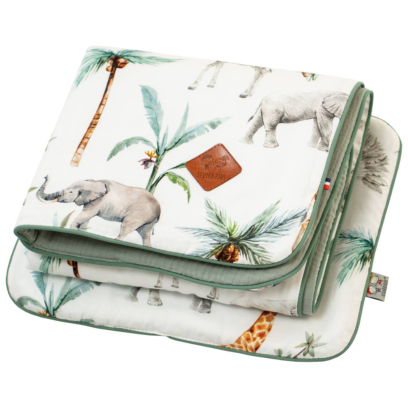 Set Couverture Et Coussin Pour Berceau Et Couffin Safari Vert De Gris