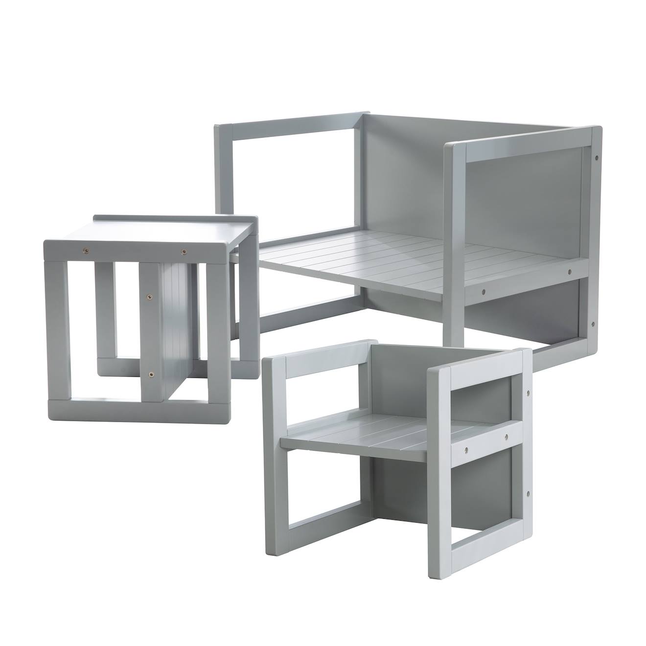 Set Table Convertible En Banc Et 2 Chaises Évolutives Gris