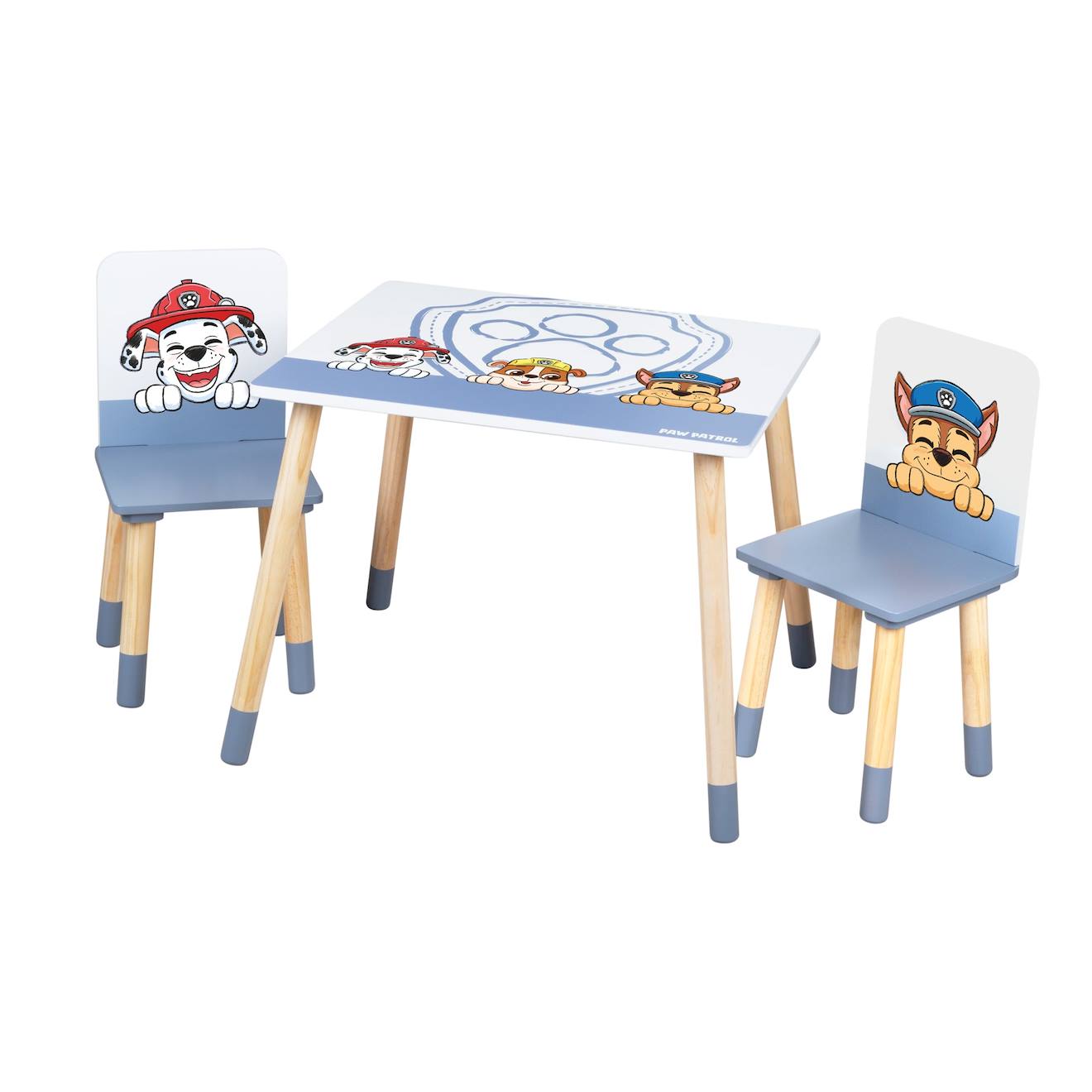 Set Table Et 2 Chaises Enfant Avec Pieds En Bois Massif Bleu Gris - Pat' Patrouille