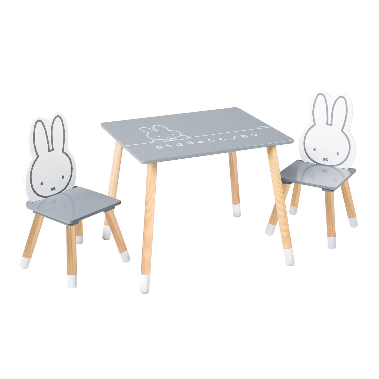 Set Table Et 2 Chaises Enfant Avec Pieds En Bois Massif Gris - Naturel / Lapin Miffy