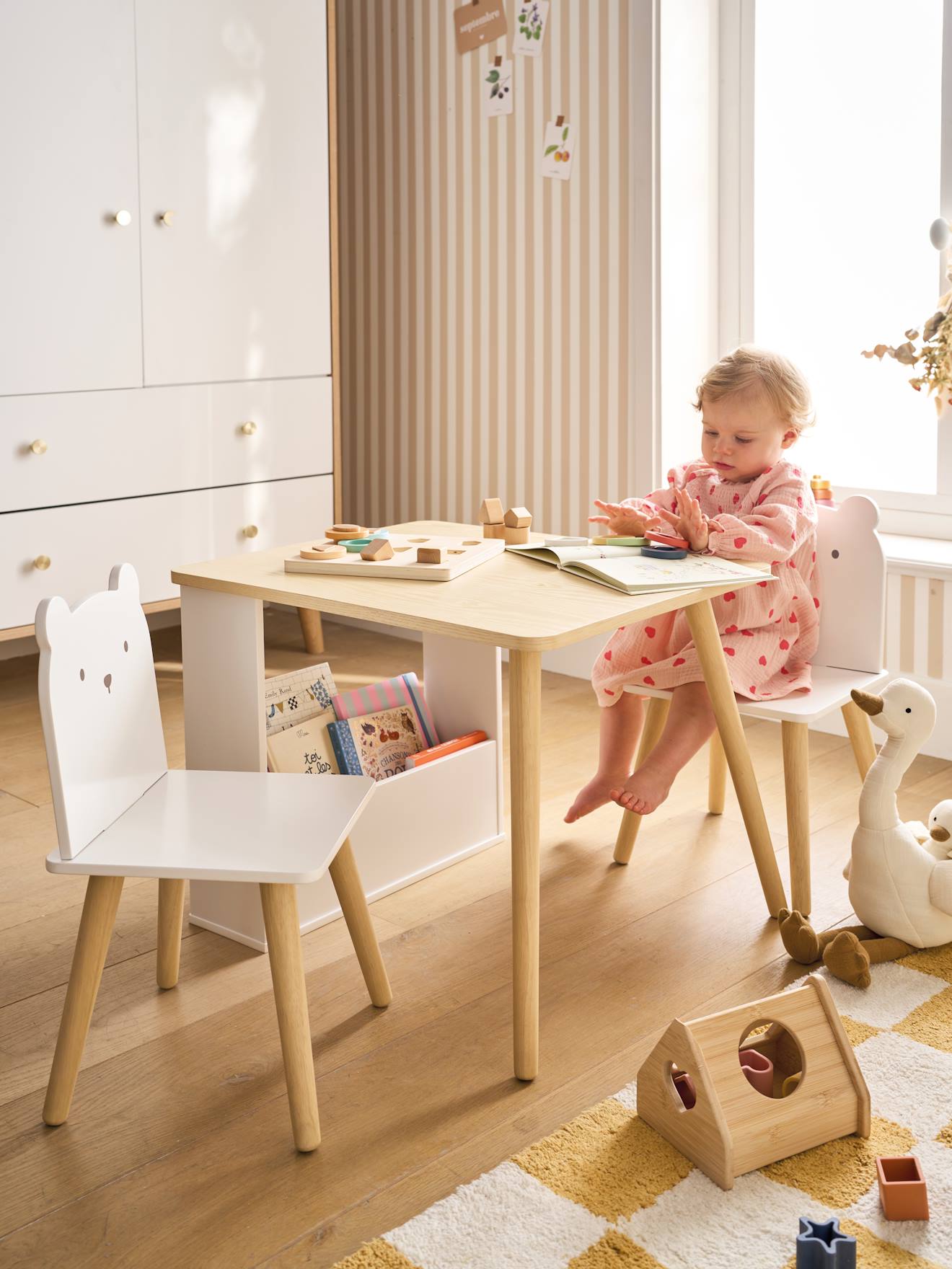 Set table et 2 chaises enfant ourson blanc