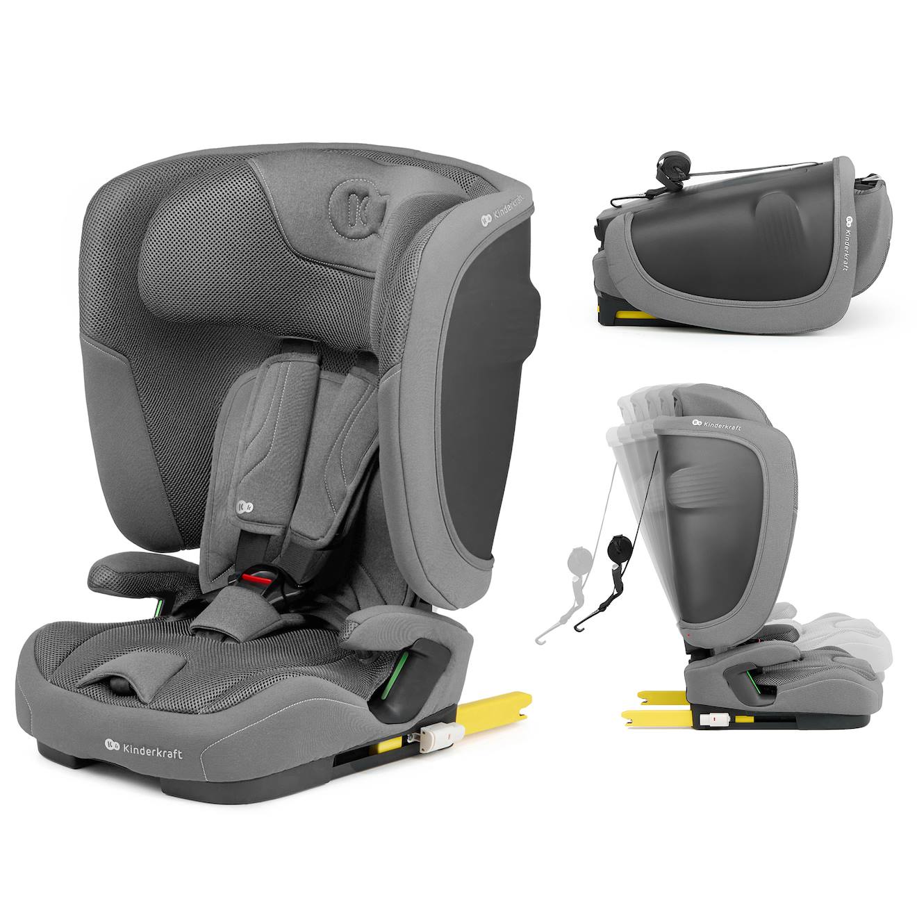 Siège Auto Kinderkraft Fix2go I-size Avec Isofix, Saferide Sensor, Inclinaison 5 Positions Et Air Flow Gris