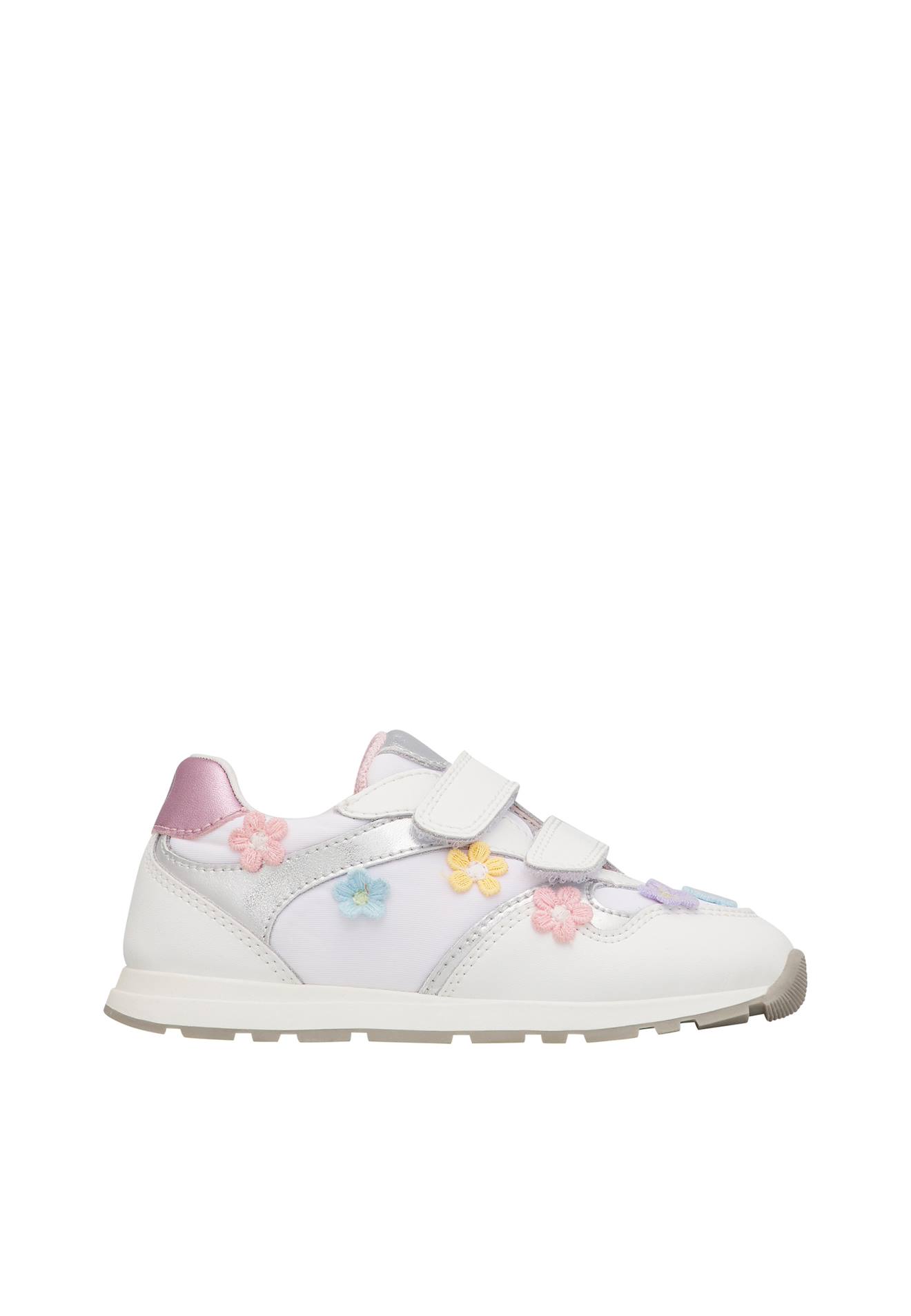 Sneakers En Cuir Et Tissu Avec Fleurs Lucy Vl. Blanc-