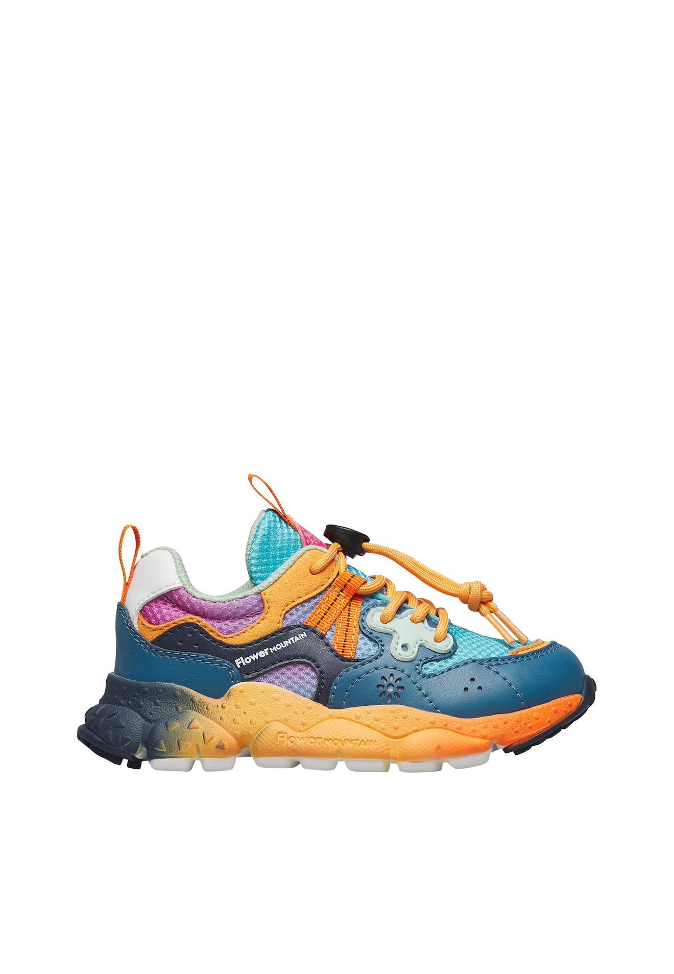 Sneakers En Simili Cuir Et Tissu Technique Yamano 3 Junior. Marine-orange