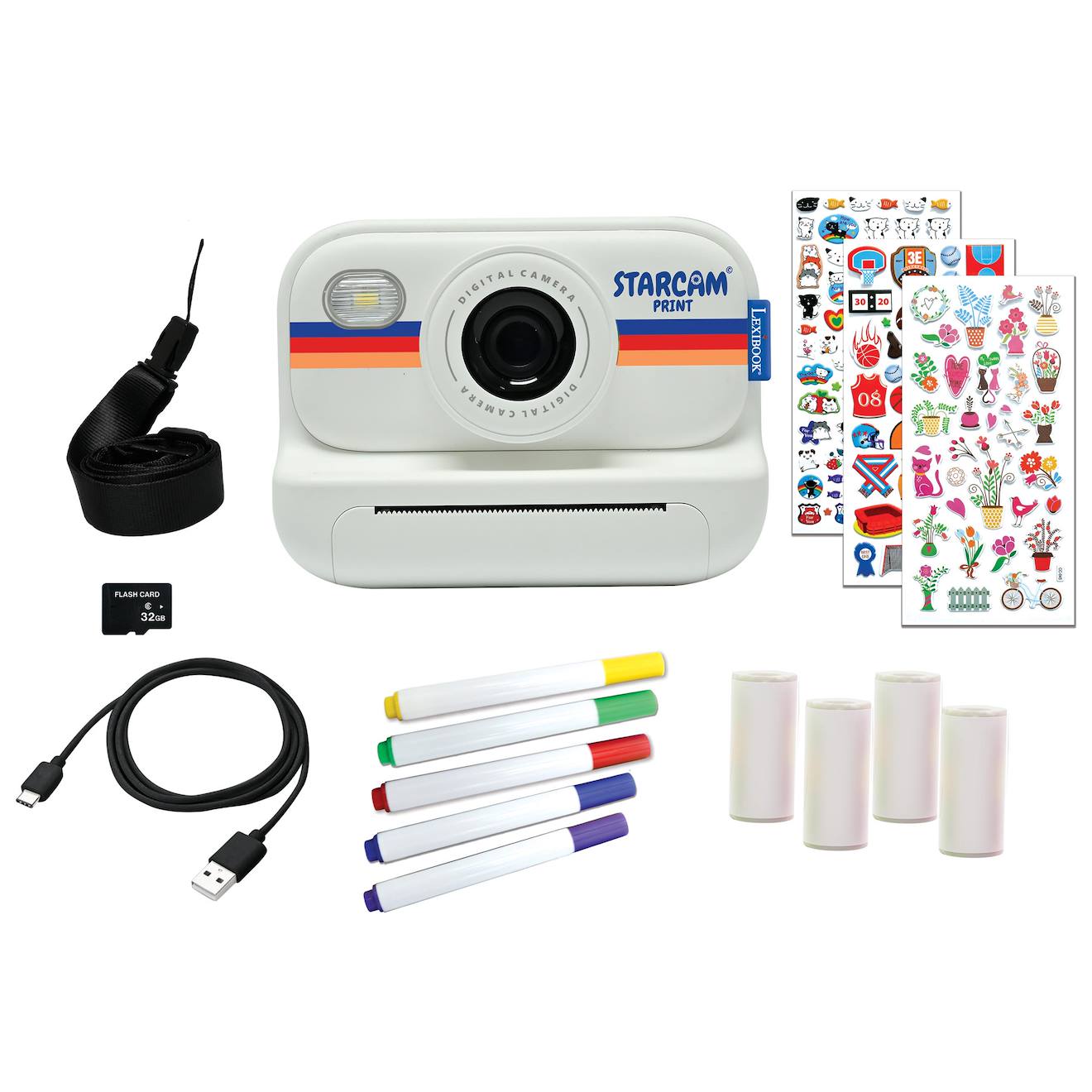 Starcam® Print, Appareil Photo À Impression Instantanée Avec Capteur De 1,3 Mm, Carte Sd Et Kit De Personnalisation Des Photos Multicolore