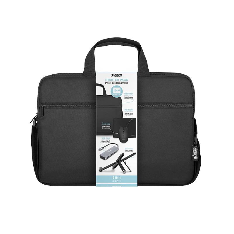Starter Pack Urban Factory Sacoche + Souris Sans Fil + Hub + Tapis De Souris + Support Pc