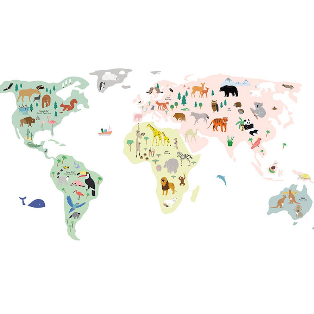 Stickers Géants Animaux Du Monde (160 X 80 Cm) Vert, Jaune, Rose