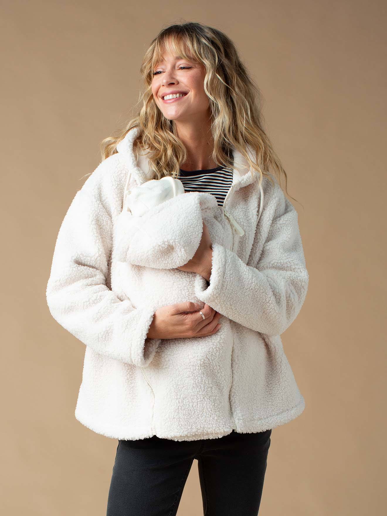 Sweat zippé en sherpa évolutif avec protège bébé écru