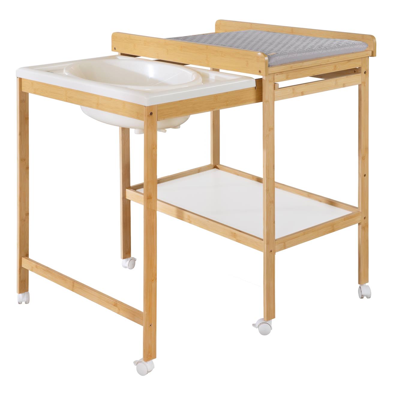 Table À Langer Avec Baignoire Coulissante + Matelas À Langer Déperlant Roba Style Bois Naturel / Gris Argenté