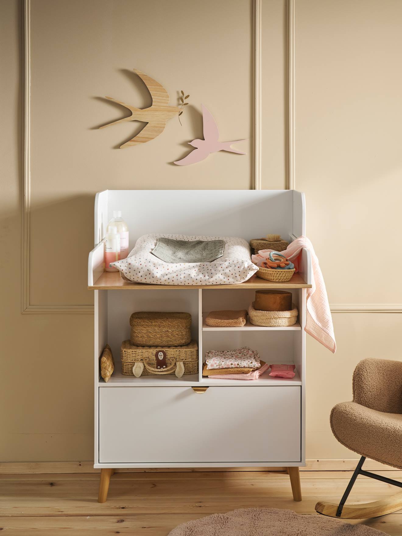 Table à langer transformable en bibliothèque MERVEILLE blanc