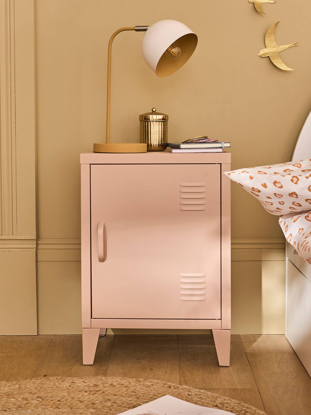 Table de chevet 1 porte en métal rose