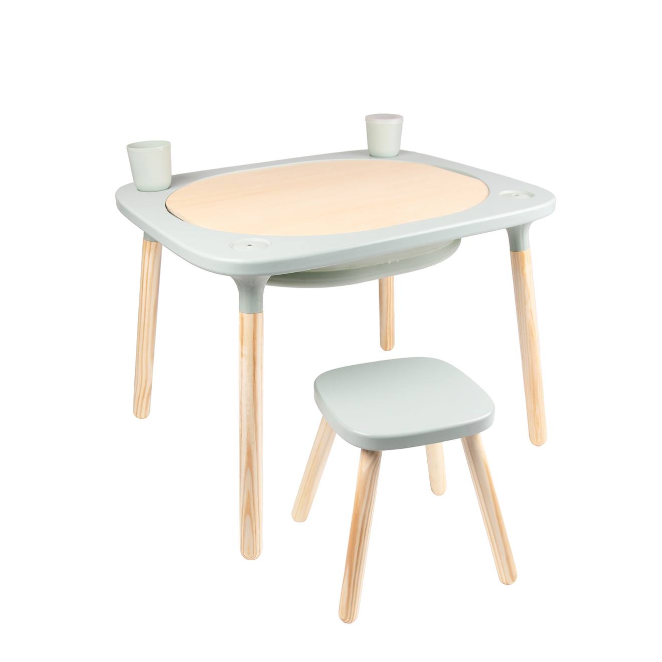 Table De Jeux 4 En 1 Avec Tabouret Montessori Bois Fsc® Vert Sauge