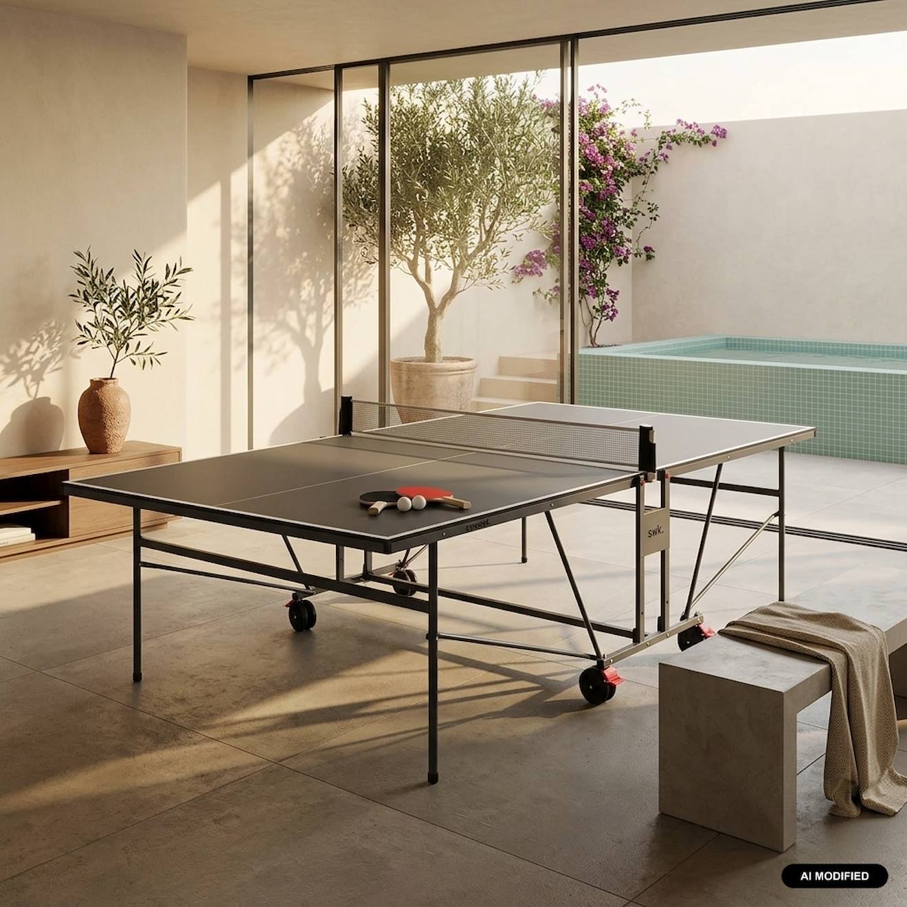Table De Ping Pong Indoor, Avec 2 Raquettes Et 3 Balles, Utilisation Intérieure Gris
