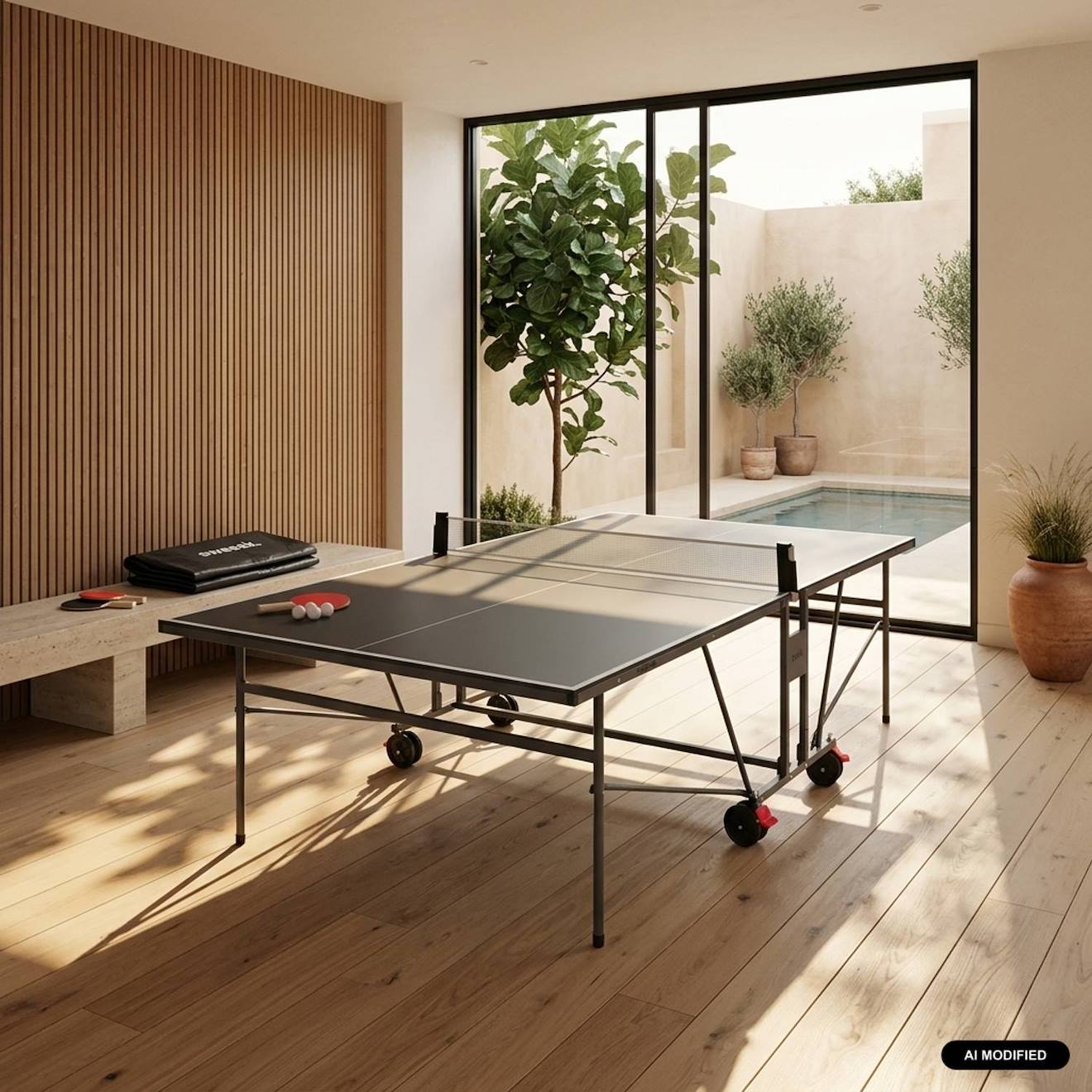 Table De Ping Pong Indoor, Avec 2 Raquettes Et 3 Balles, Utilisation Intérieure + Housse En Pvc Gris