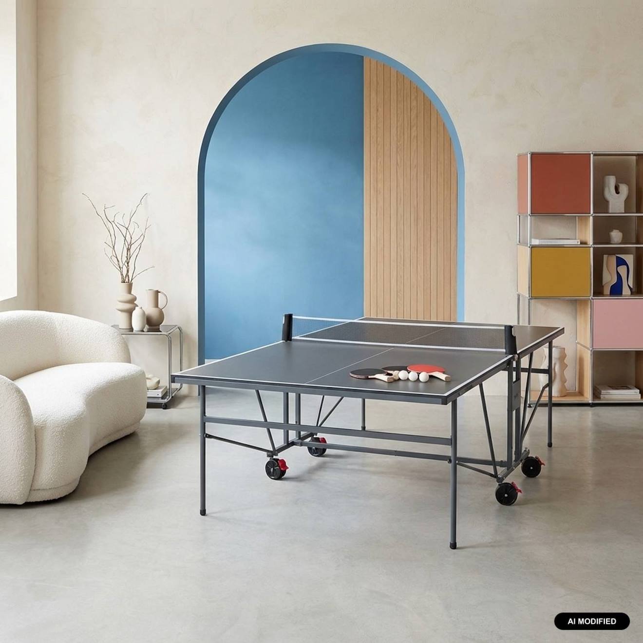 Table De Ping Pong Indoor, Avec 4 Raquettes Et 6 Balles, Pour Utilisation Intérieure, Sport Tennis De Table Gris