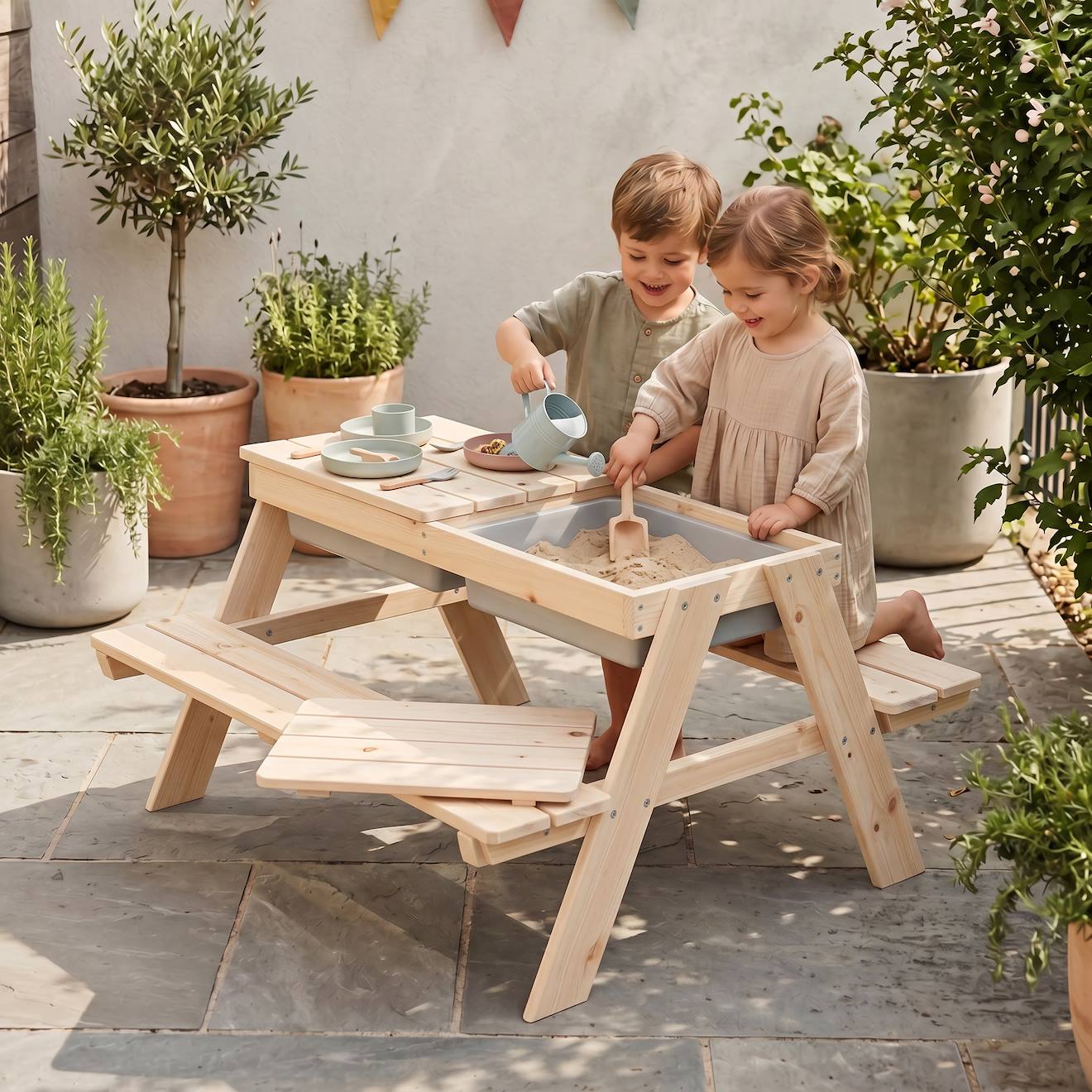 Table Sable Et Eau En Bois Massif – Pique-nique Pour 4 Enfants Bois Naturel